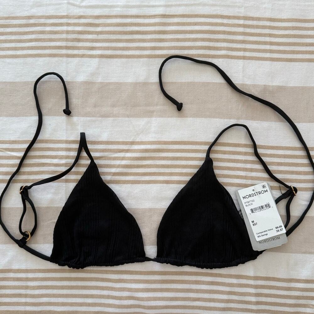 l*space Black Ribbed Triangle Bikini Top